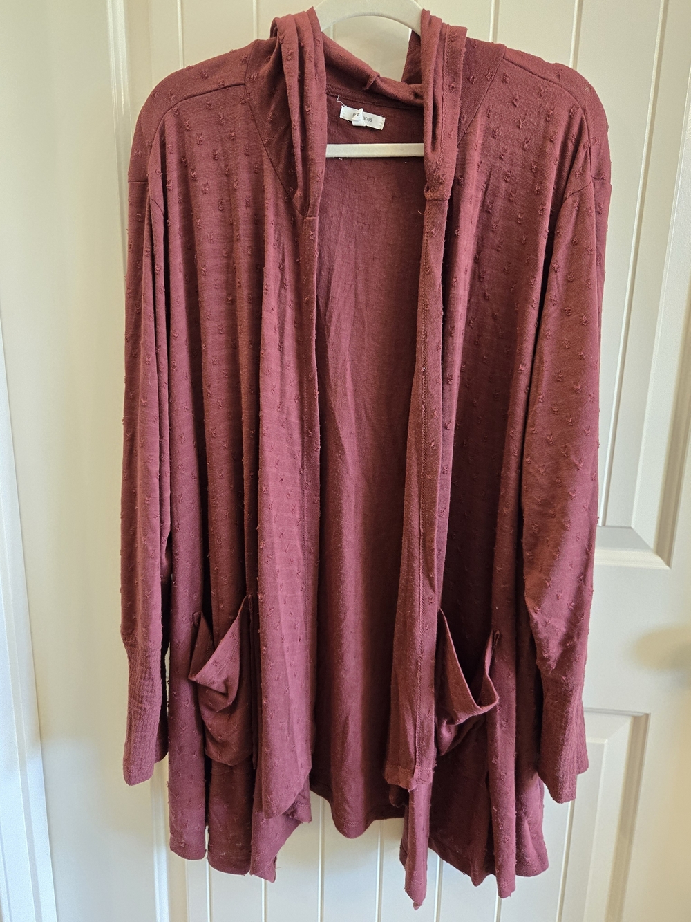 Maurices Burgundy Hooded Open-Front Cardigan With Pockets 4x
